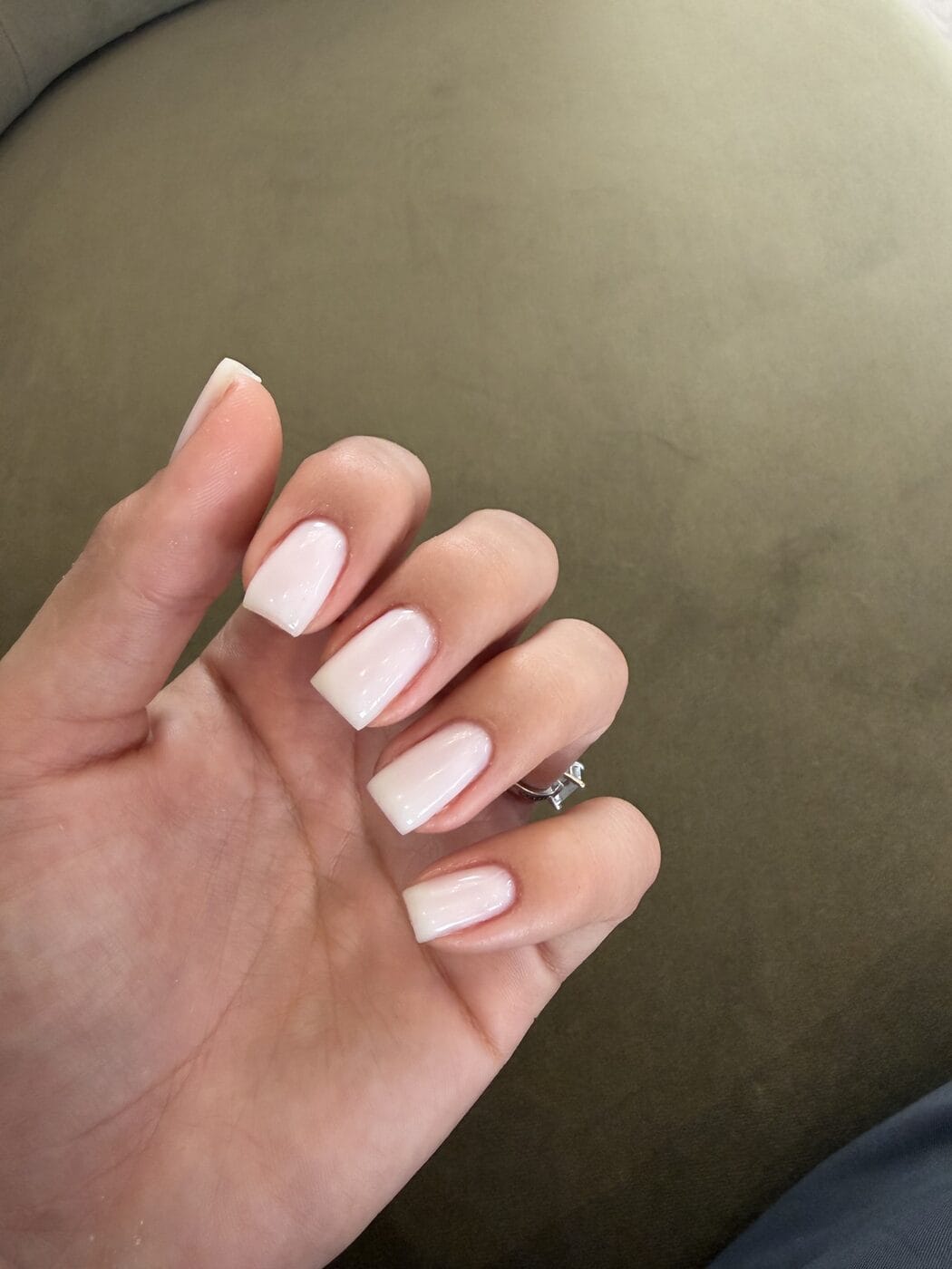 Milky square gel manicure at the Bond Street Nail Atelier